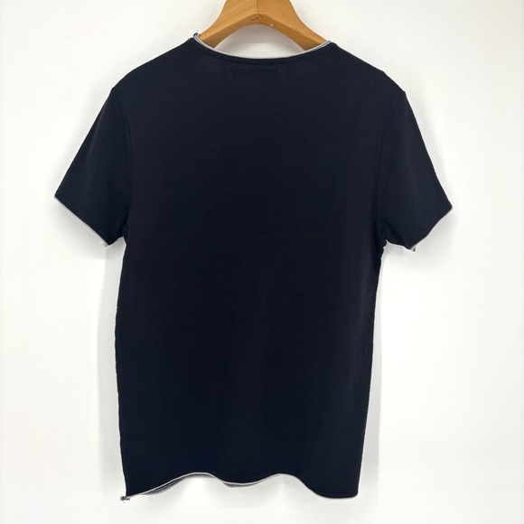 Joe's Jeans NWT Black and Grey Horizontal Ribbed Cotton Short Sleeve Tee, Small - Picture 4 of 16